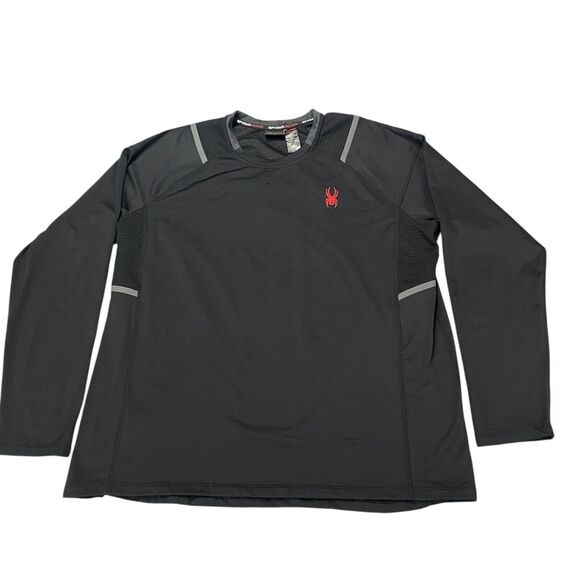 Spyder Active ProWeb Shirt Mens Large Black Stretch Raglan Sleeve Crew Neck - Picture 7 of 16